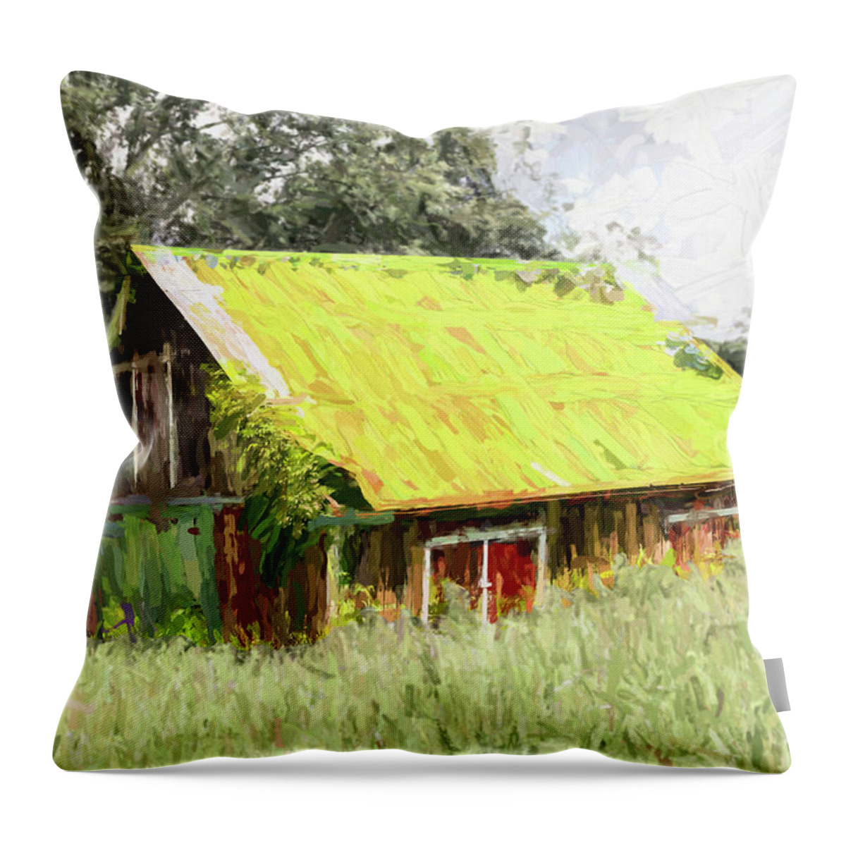Mountains Throw Pillow featuring the painting Blue Ridge Mountains Landscape Rural Barn ap 927 by Dan Carmichael