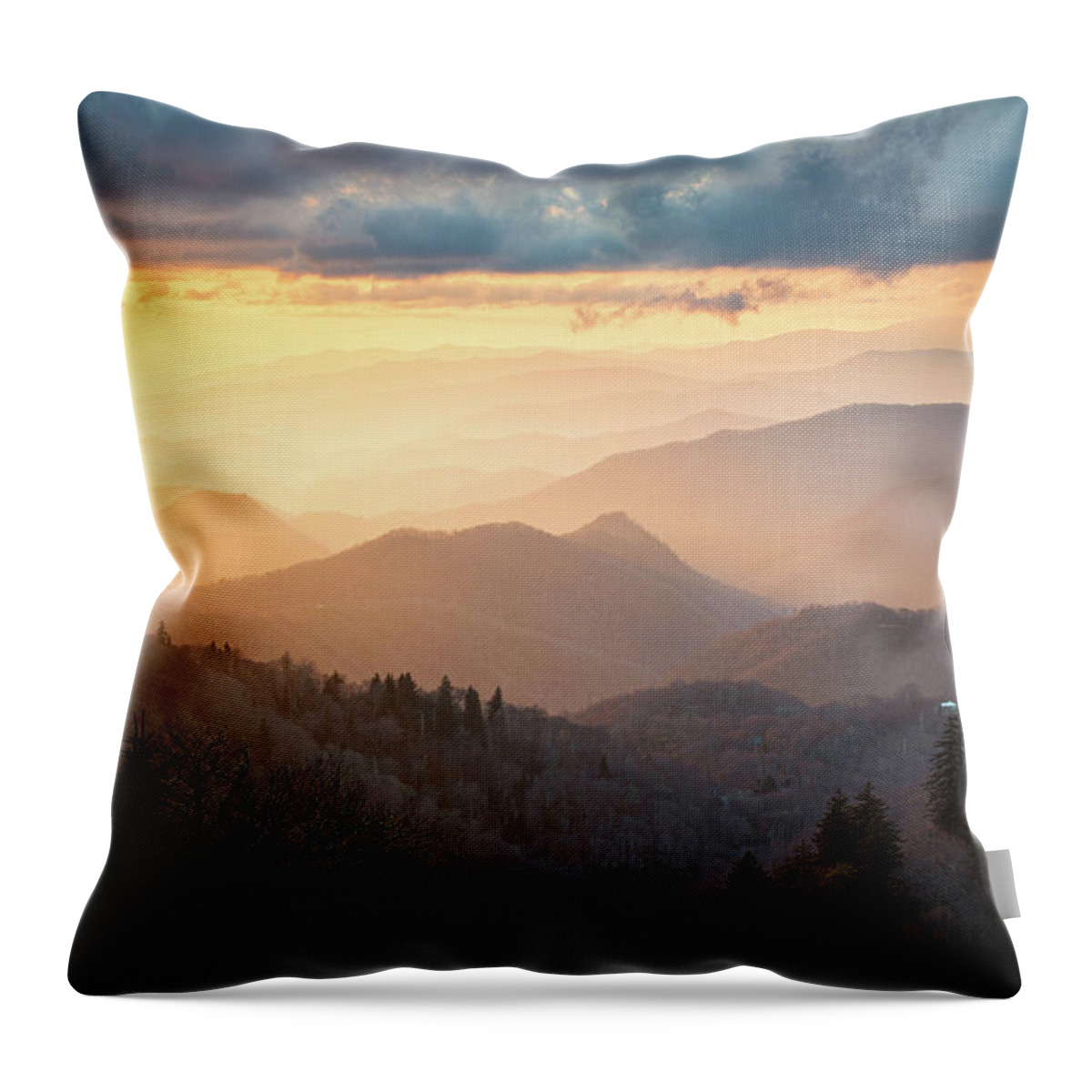 Sunset Throw Pillow featuring the photograph Blue Ridge Parkway Cherokee NC Winter Sunset Scenic by Robert Stephens
