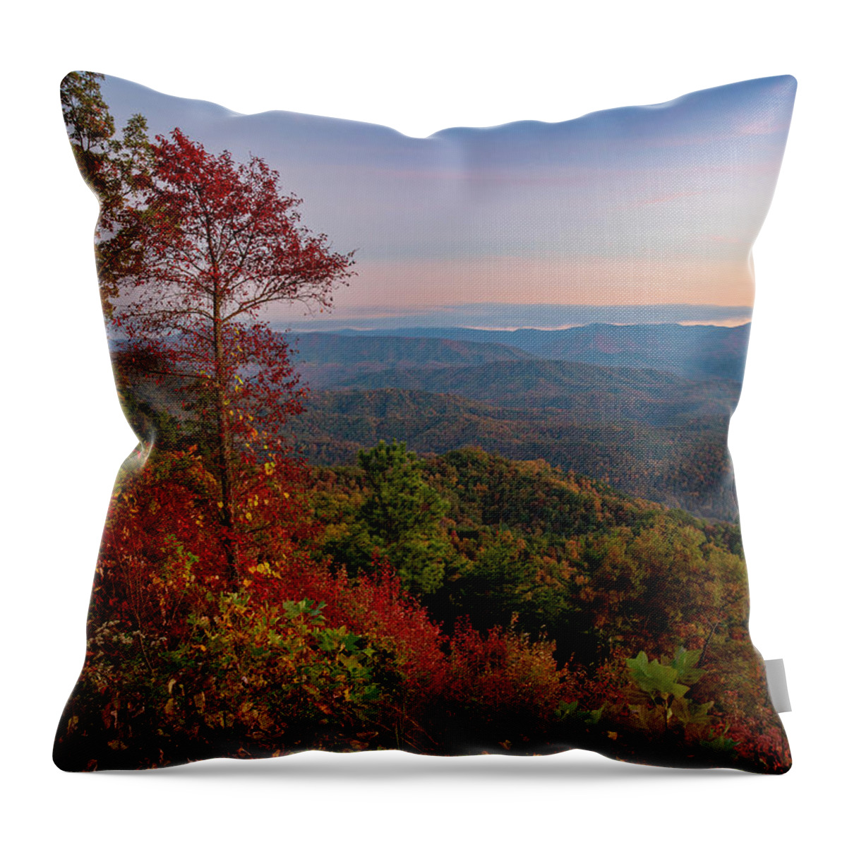 Blue Ridge Parkway Fall Sunset Throw Pillow featuring the photograph Blue Ridge Parkway Fall Sunset by Dan Sproul