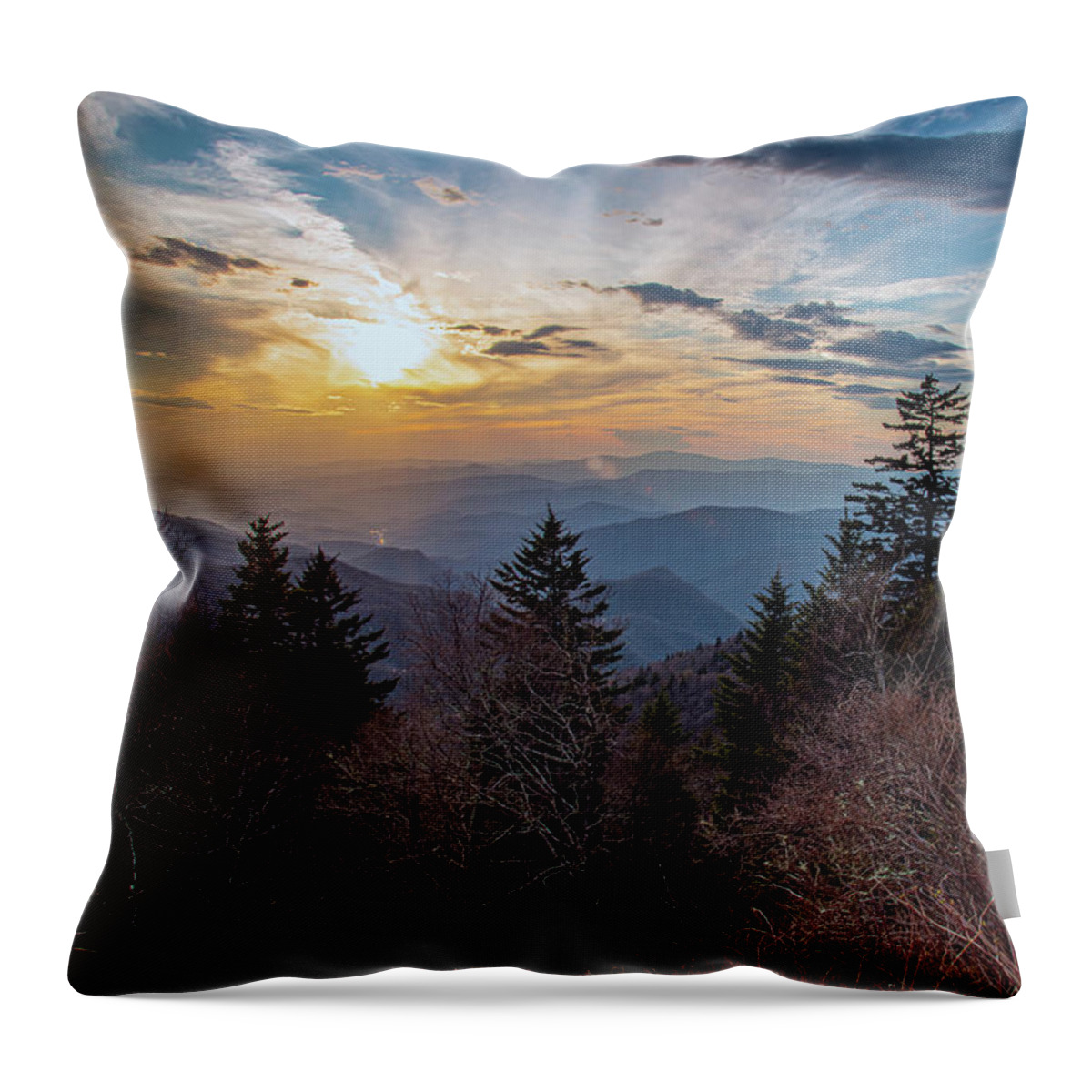 Blue Ridge Parkway Throw Pillow featuring the photograph Blue Ridge Sunset by Robert J Wagner