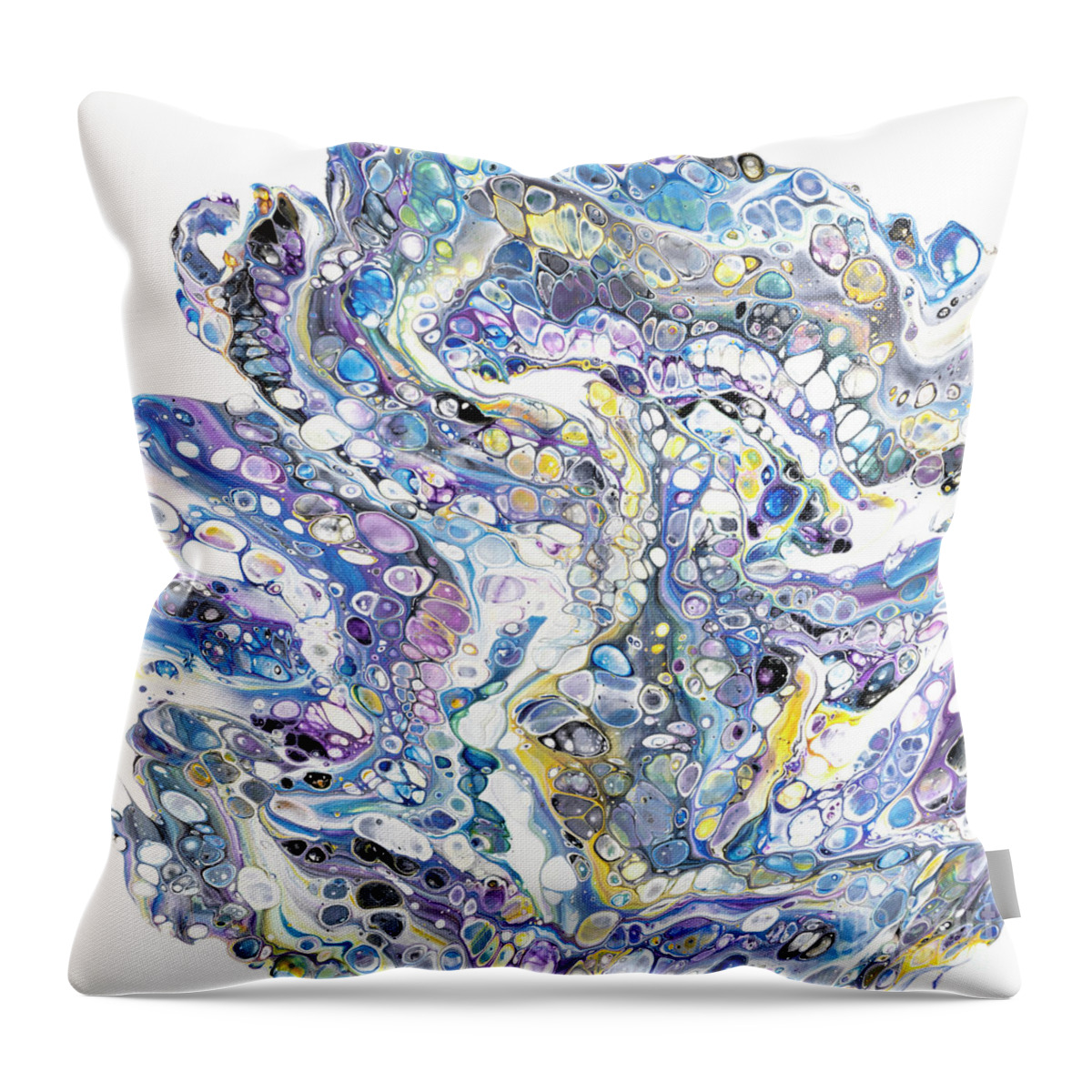 Fluid Acrylic Pour Painting Throw Pillow featuring the painting Blue Tangle by Jane Crabtree