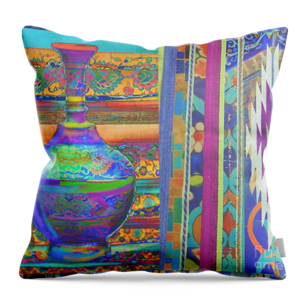 Mixed Media Throw Pillow featuring the mixed media Blue urn by Seema Z