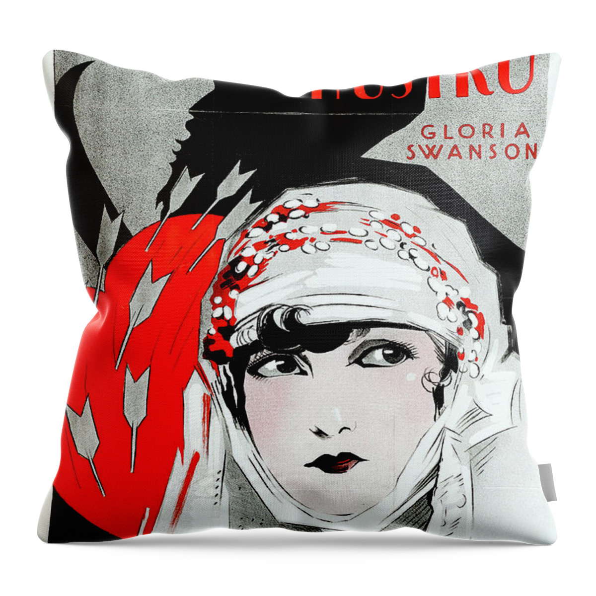 Bluebeard Throw Pillow featuring the mixed media ''Bluebeard's Eighth Wife'', with Gloria Swanson, 1923 by Movie World Posters