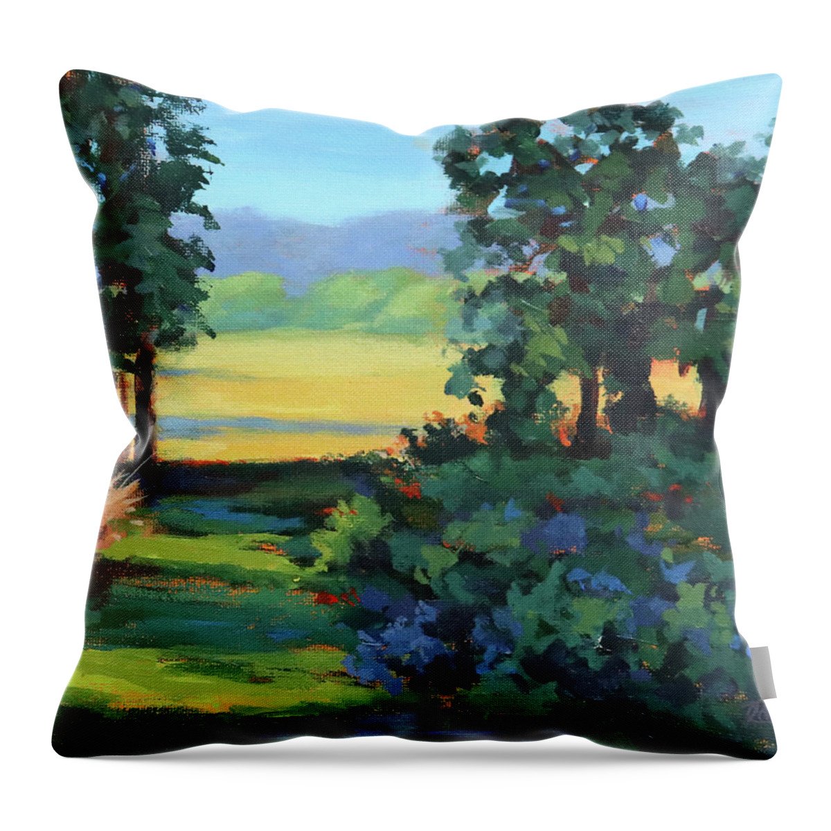 Landscape Throw Pillow featuring the painting Blueberry Patch by Karen Ilari