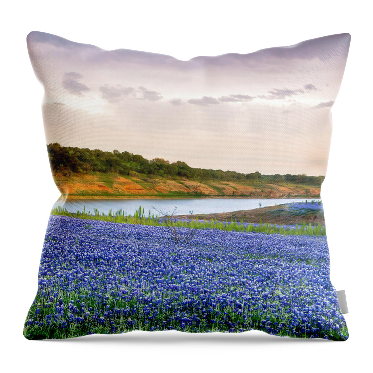 Texas Bluebonnet Throw Pillow featuring the photograph Bluebonnets Along The Colorado River - Texas by Ellie Teramoto