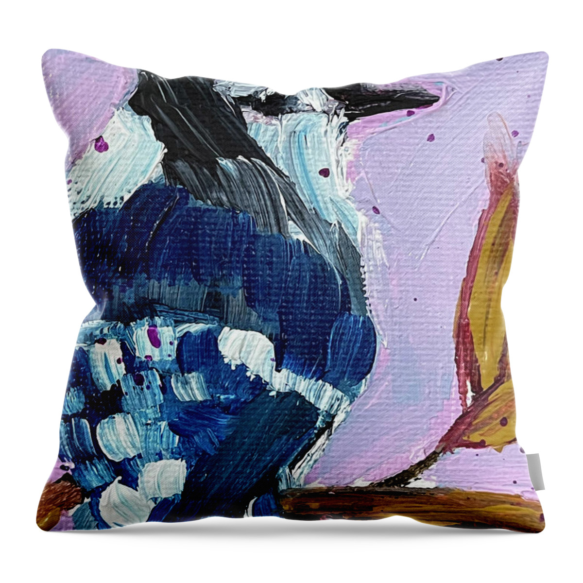 Bluejay Throw Pillow featuring the painting Bluejay by Roxy Rich
