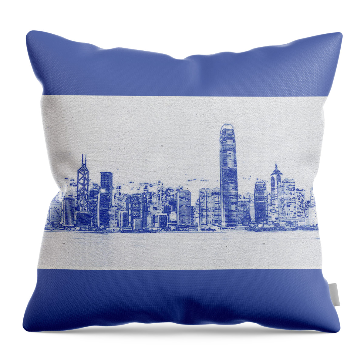 Oil On Canvas Throw Pillow featuring the digital art Blueprint drawing of Cityscape 01 by Celestial Images