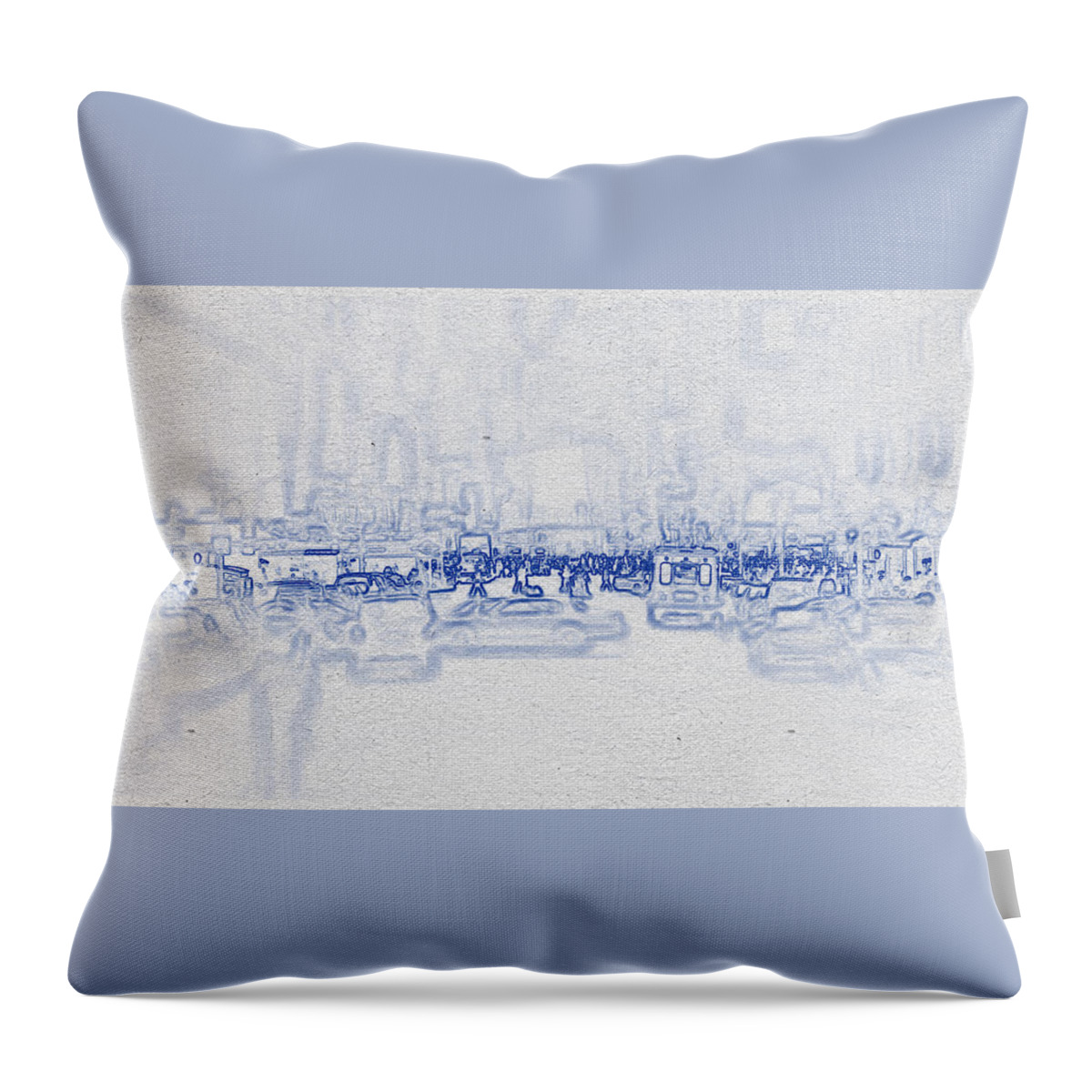 Oil On Canvas Throw Pillow featuring the digital art Blueprint drawing of Cityscape 31 by Celestial Images