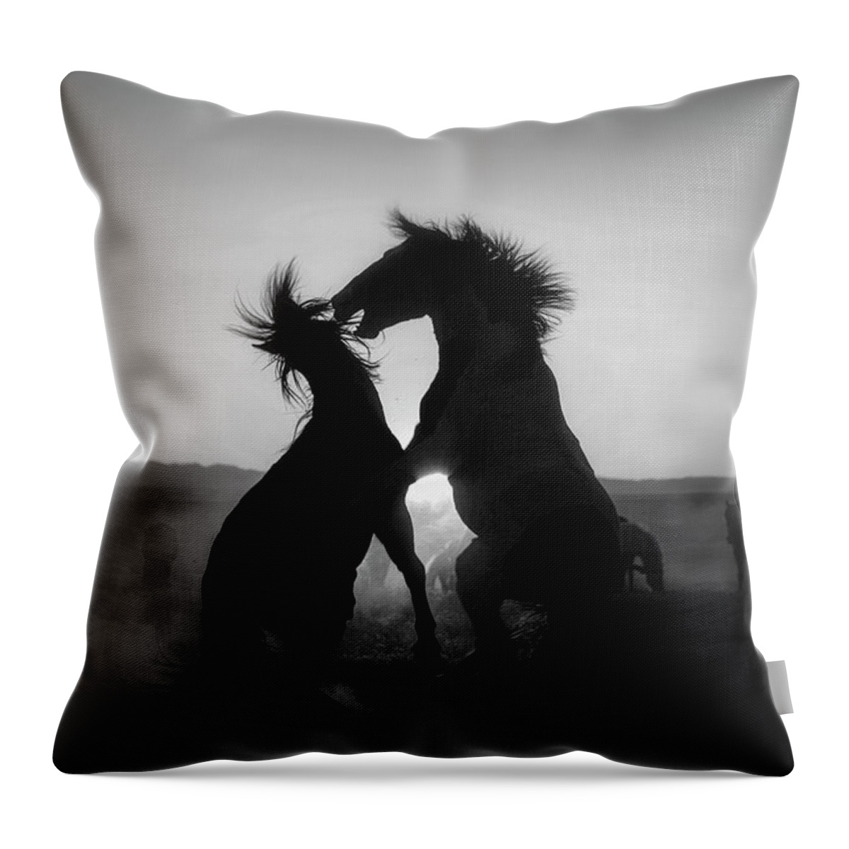 Horse Throw Pillow featuring the photograph BnW Face Mask Fight by Dirk Johnson
