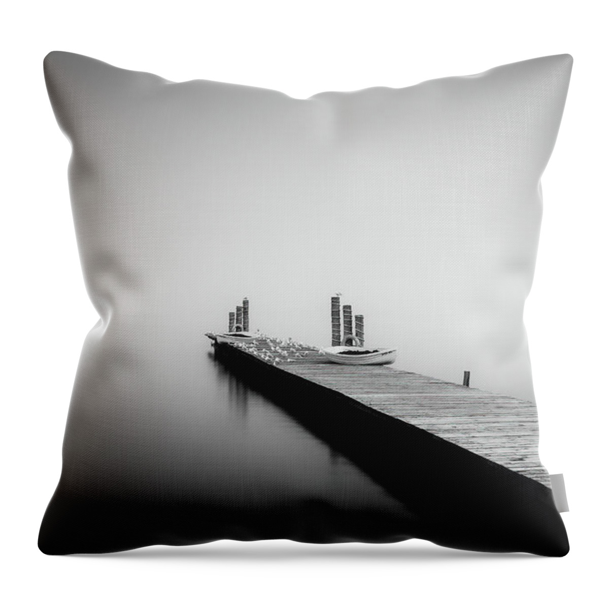 Loch Lomond Throw Pillow featuring the photograph Boat Jetty in the mist by Grant Glendinning