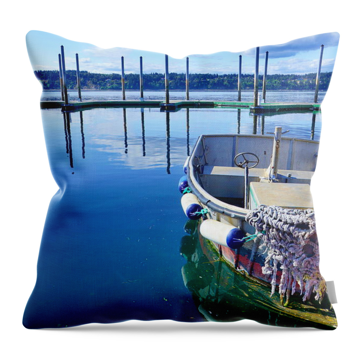 Seascape Throw Pillow featuring the photograph Boat Tender by Bill TALICH