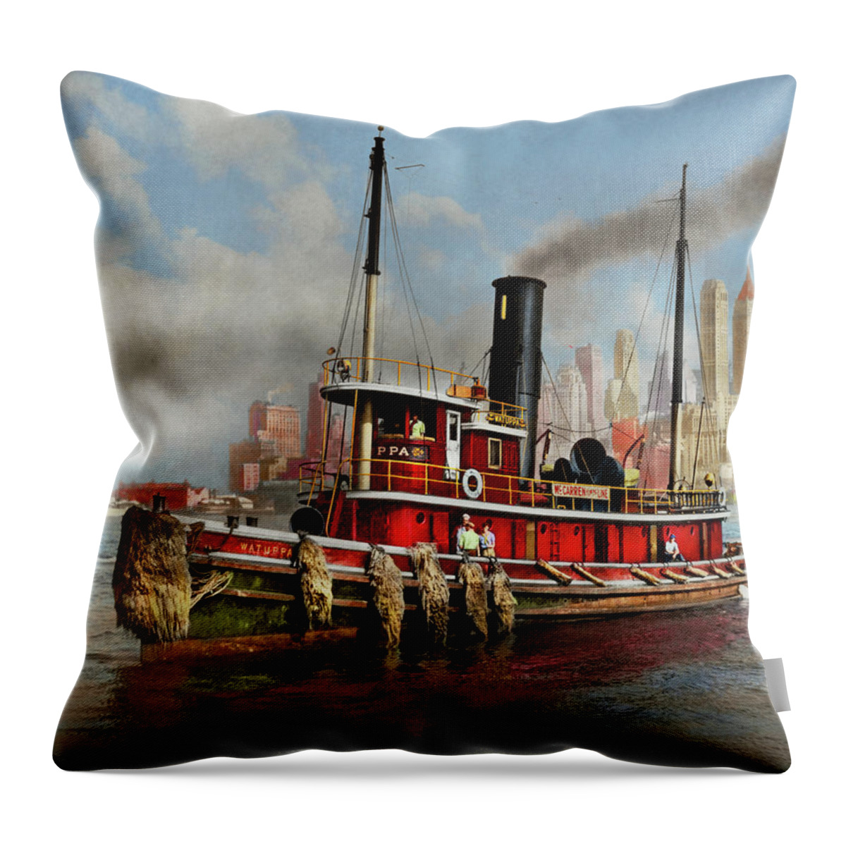 Tub Boat Throw Pillow featuring the photograph Boat - Tugboat - The Watuppa 1935 by Mike Savad