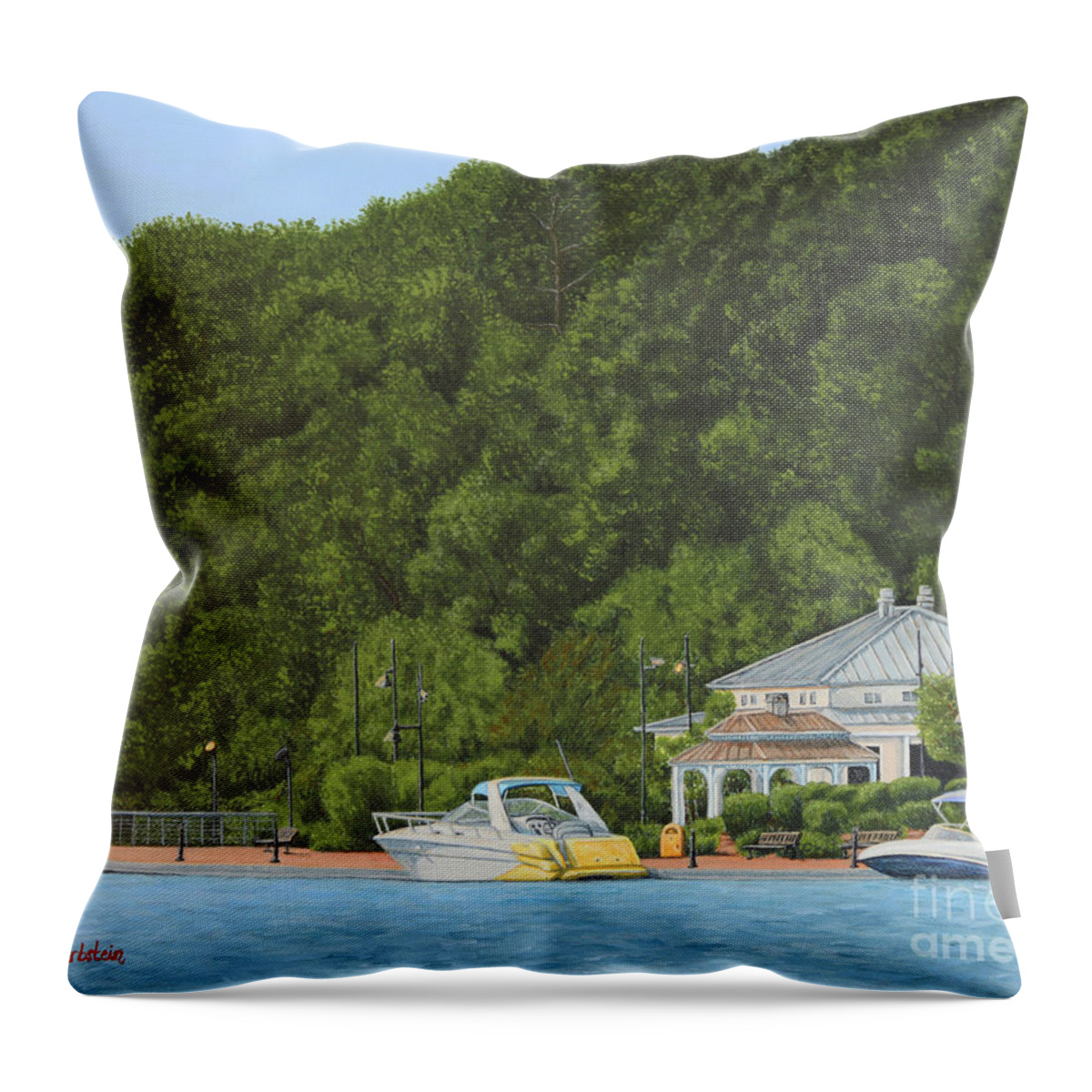 Leonardtown Wharf Throw Pillow featuring the painting Boats at Leonardtown Wharf by Aicy Karbstein