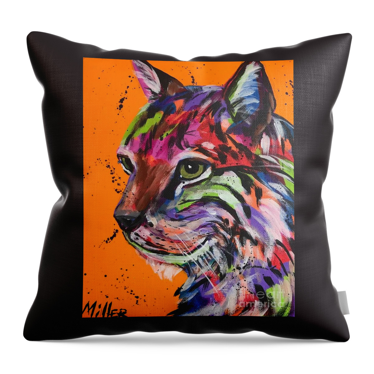 Bobcat Throw Pillow featuring the painting Bobcat Stare by Tracy Miller
