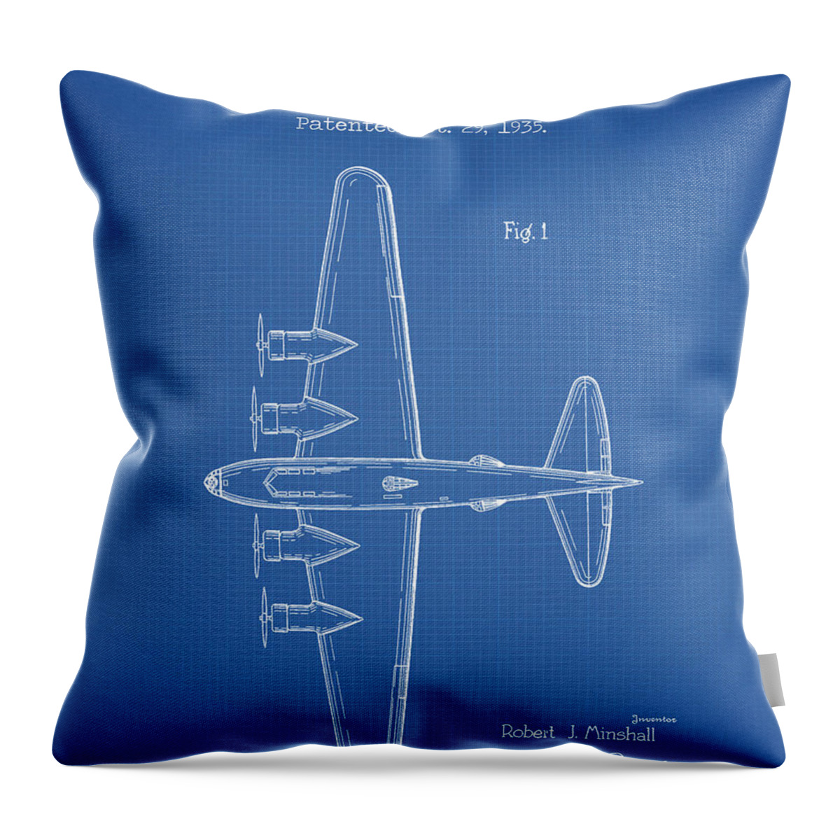 Bombing Airplane Patent Throw Pillow featuring the digital art Bombing airplane blue patent by Dennson Creative