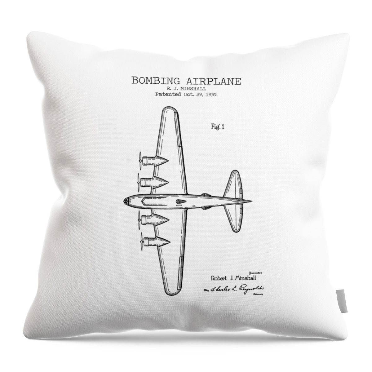 Bombing Airplane Patent Throw Pillow featuring the digital art BOMBING AIRPLANE patent by Dennson Creative
