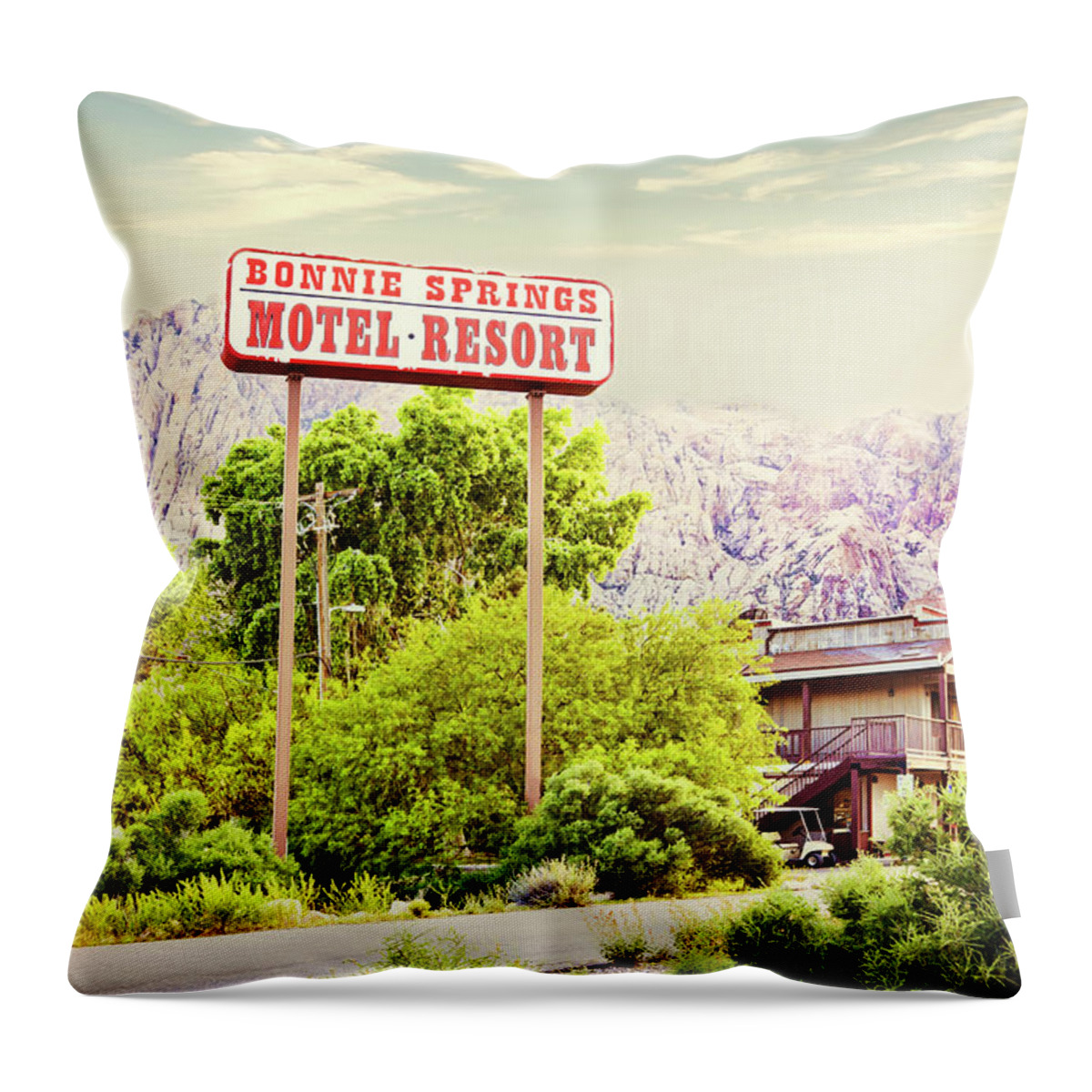 Bonnie Springs Motel Resort Throw Pillow featuring the photograph Bonnie Springs Motel Resort by Tatiana Travelways