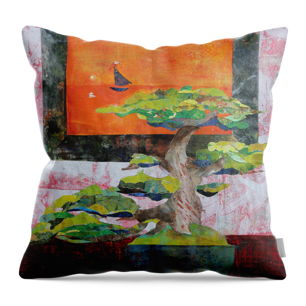 Tree Throw Pillow featuring the mixed media Bonsai by Ruth Kamenev