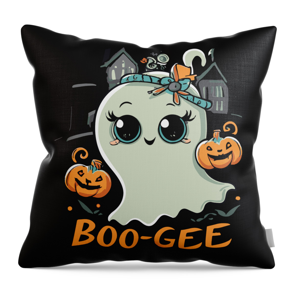 Halloween Throw Pillow featuring the digital art Boo Gee Cute Halloween Ghost by Flippin Sweet Gear