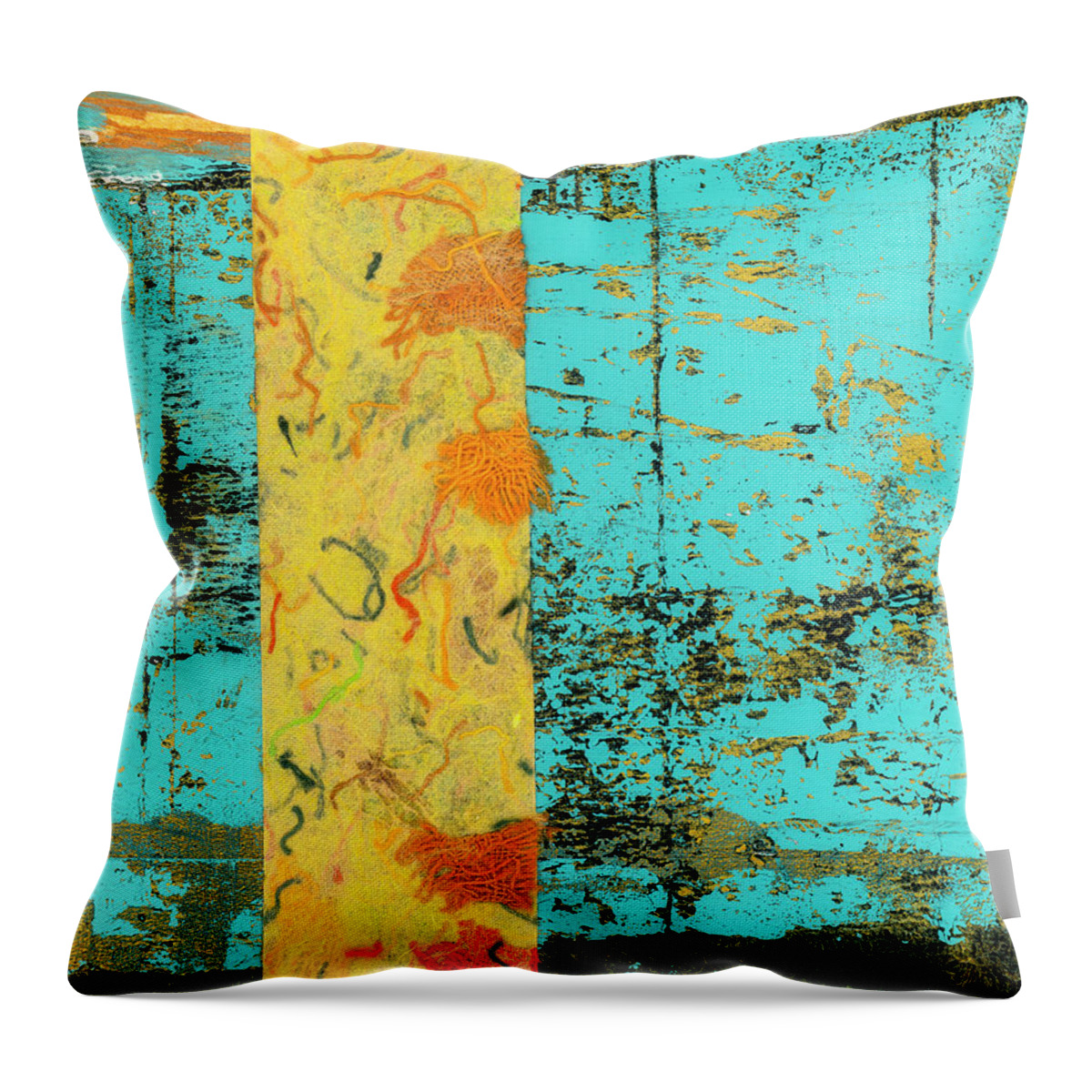 Carol Leigh Throw Pillow featuring the mixed media Book Cover in Blue and Orange by Carol Leigh