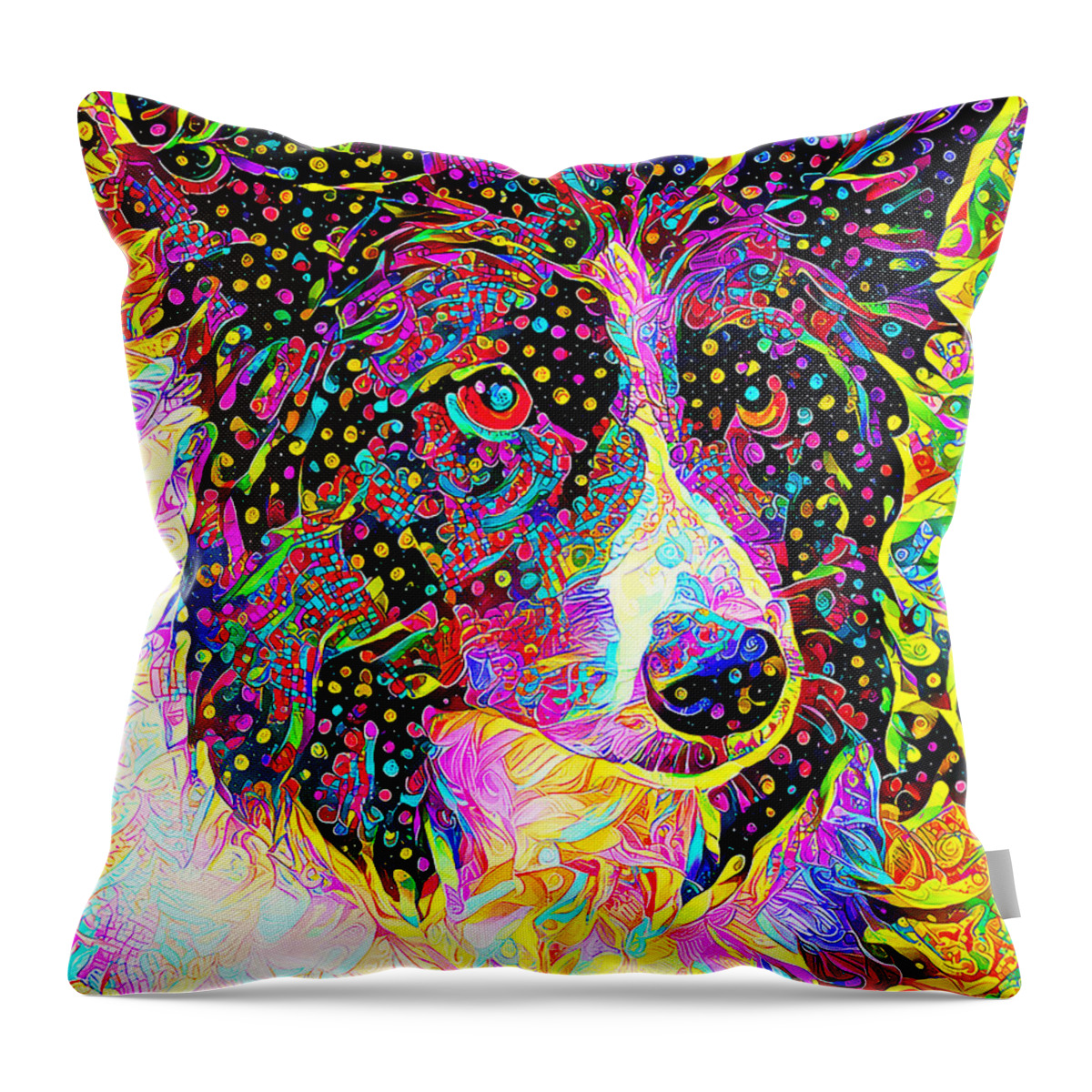 Wingsdomain Throw Pillow featuring the photograph Border Collie Dog in Vibrant Whimsical Colors 20210118 by Wingsdomain Art and Photography