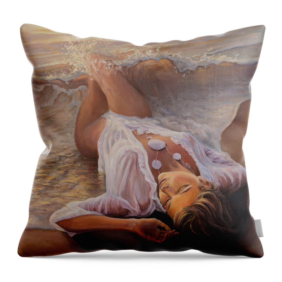 Mermaid Throw Pillow featuring the painting Born from the waves by Marco Busoni