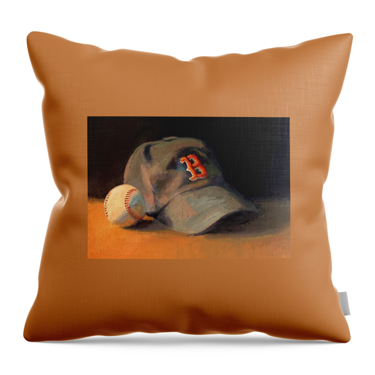 Red Sox Throw Pillow featuring the painting Boston Baseball Fan by Dianne Panarelli Miller