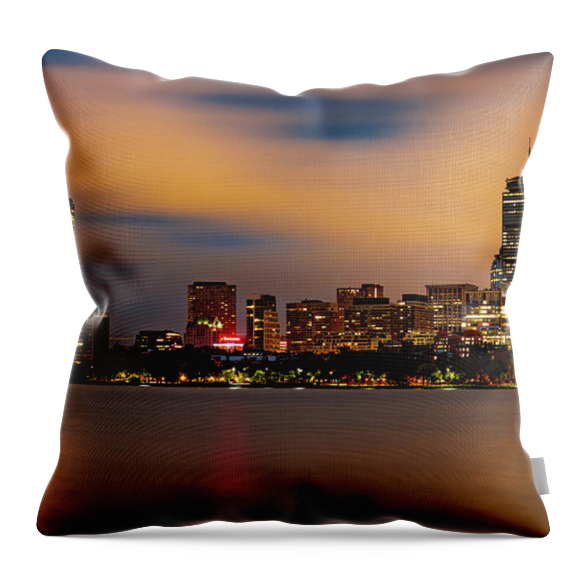 Boston Skyline Throw Pillow featuring the photograph Boston City Skyline Panorama Over the Charles River at Dawn by Gregory Ballos