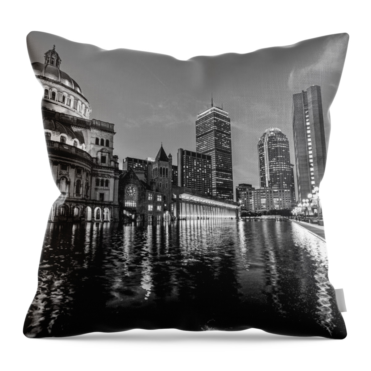 Boston Throw Pillow featuring the photograph Boston Reflecting Pool Christian Science Church Black and White by Toby McGuire