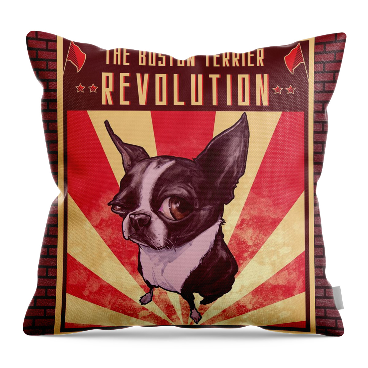 Boston Terrier Throw Pillow featuring the drawing Boston Terrier REVOLUTION by John LaFree