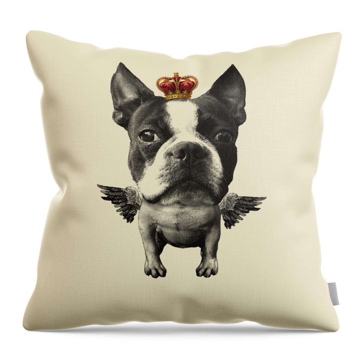 Dog Breed Throw Pillow featuring the digital art Boston Terrier, The King by Madame Memento