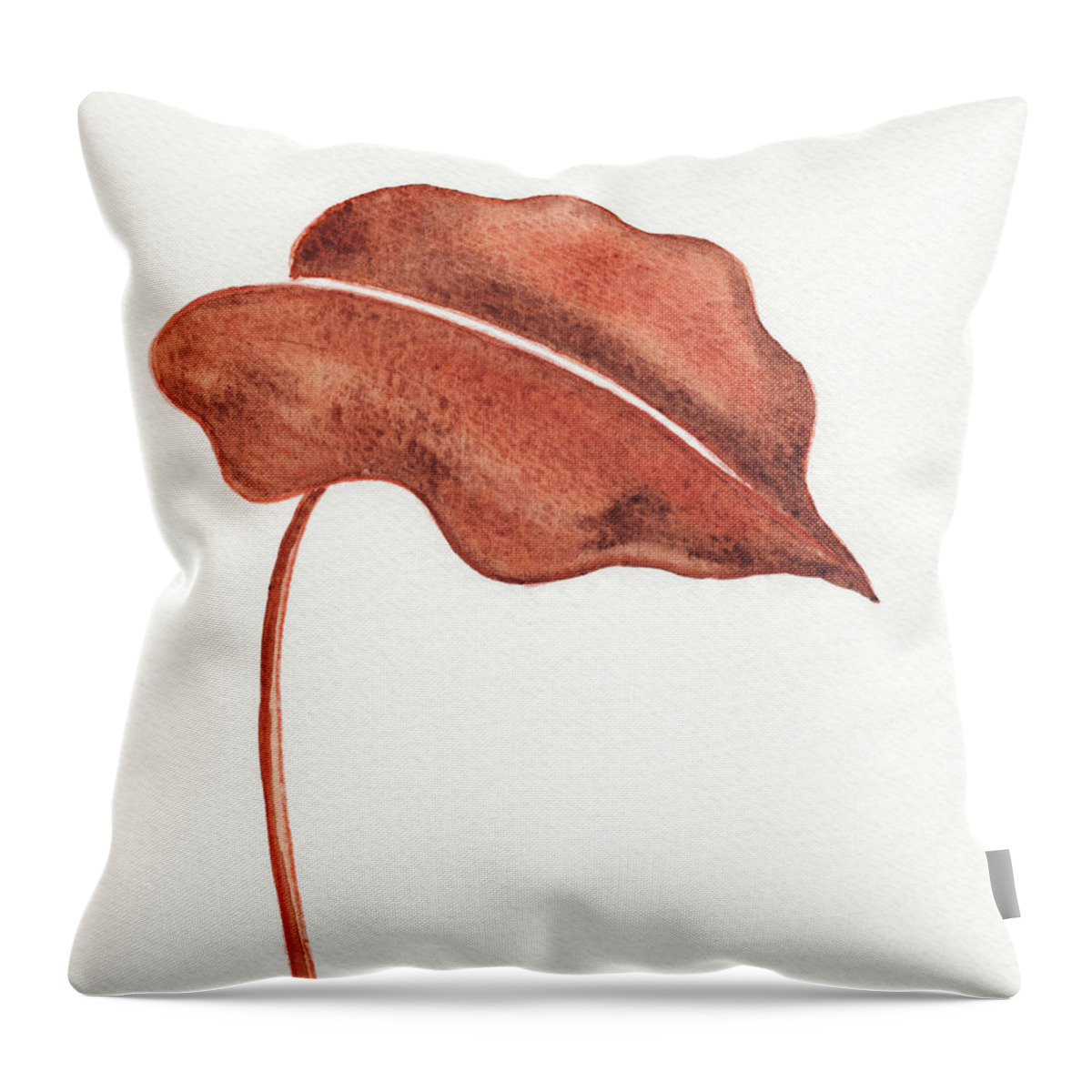 Leaf Throw Pillow featuring the painting Botanical Tropical Watercolor Brown Single Leaf by Irina Sztukowski