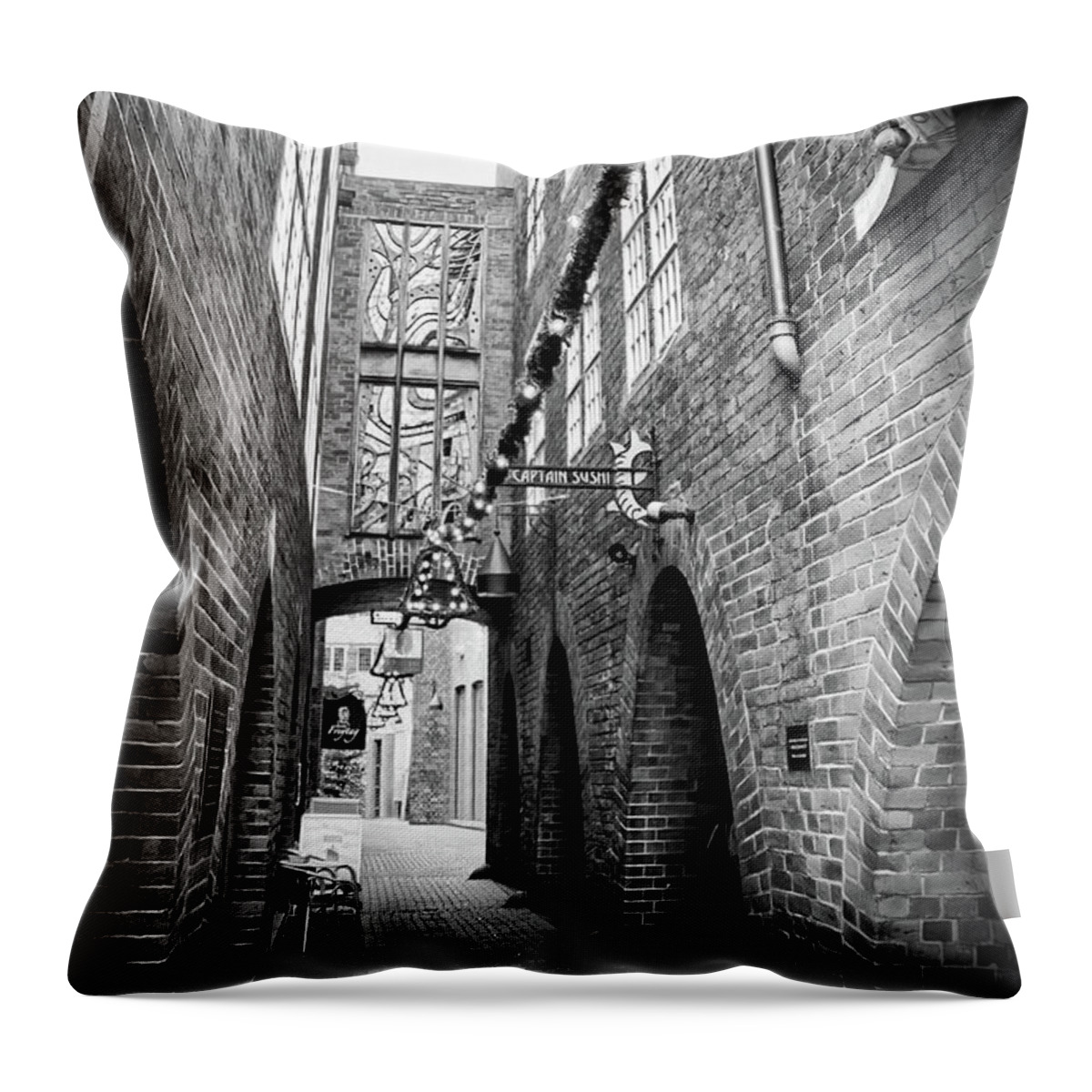 Bremen Throw Pillow featuring the photograph Bottcherstrasse Bremen Germany Black and White by Carol Japp
