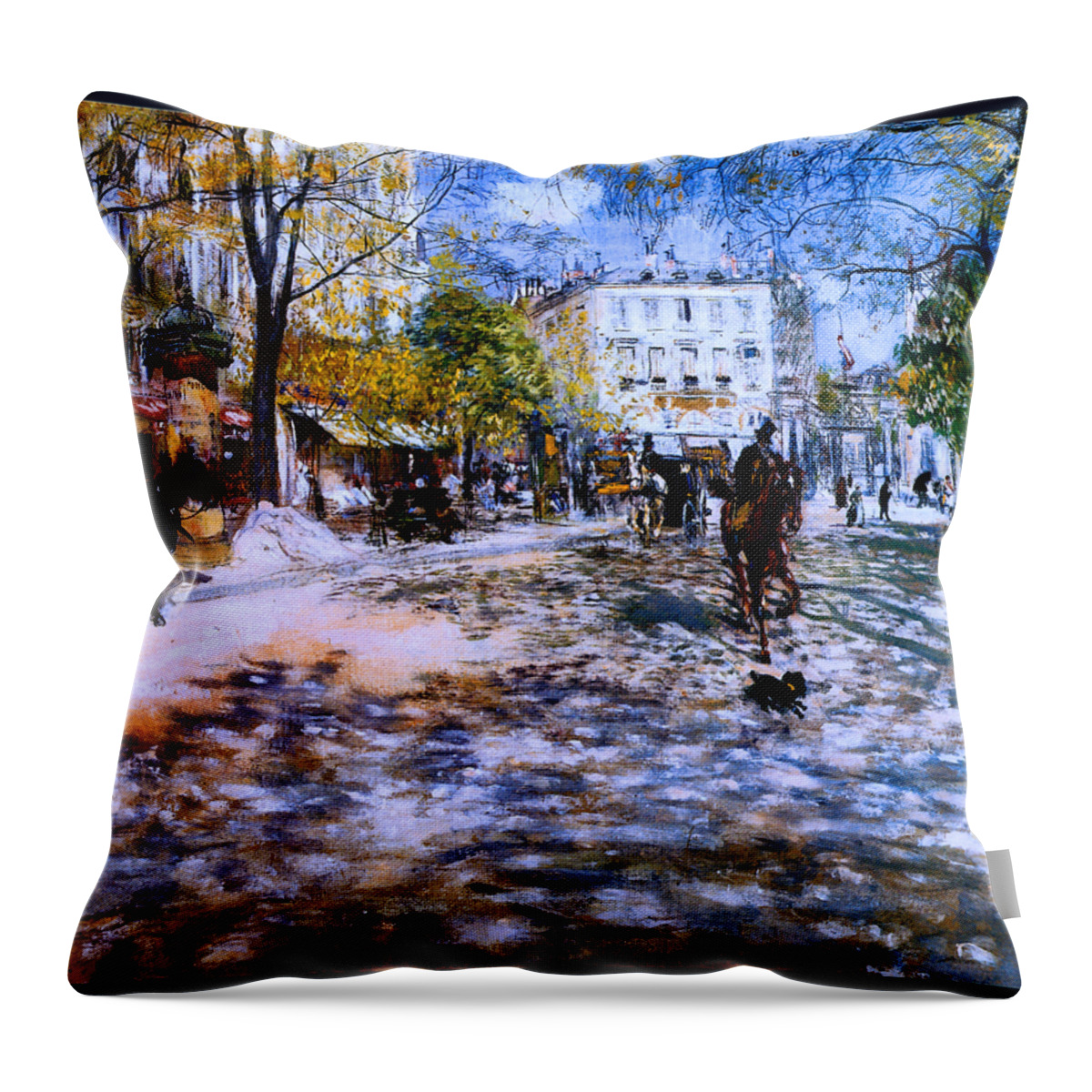 Jean Throw Pillow featuring the painting Boulevard in Paris 1888 by Jean-Francois Raffaelli
