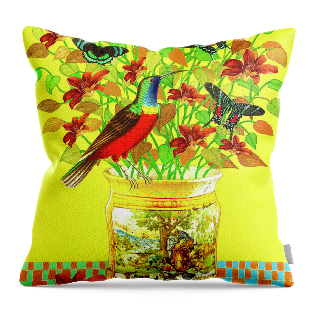 Bouquet Throw Pillow featuring the mixed media Bouquet in an Apothecary Jar by Lorena Cassady