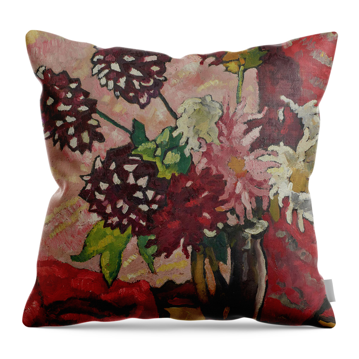 Flowers Throw Pillow featuring the painting Bouquet of dahlias by MotionAge Designs