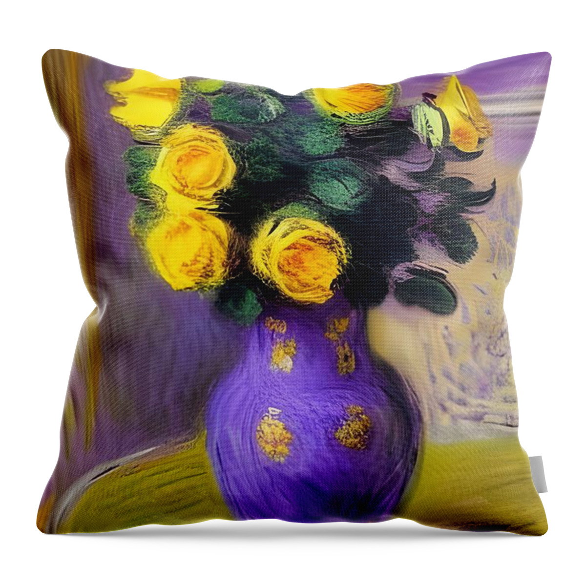 Computer-generated Throw Pillow featuring the digital art Bouquet of Yellow Roses by Katrina Gunn