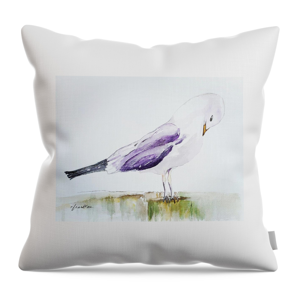 Gull Throw Pillow featuring the painting Bowing Gull by Claudette Carlton