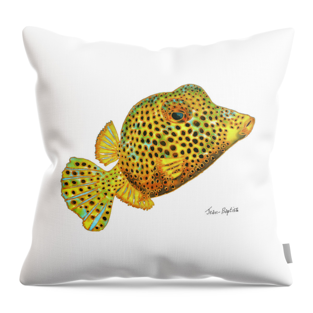 Box Fish Throw Pillow featuring the painting Box fish by Daniel Jean-Baptiste