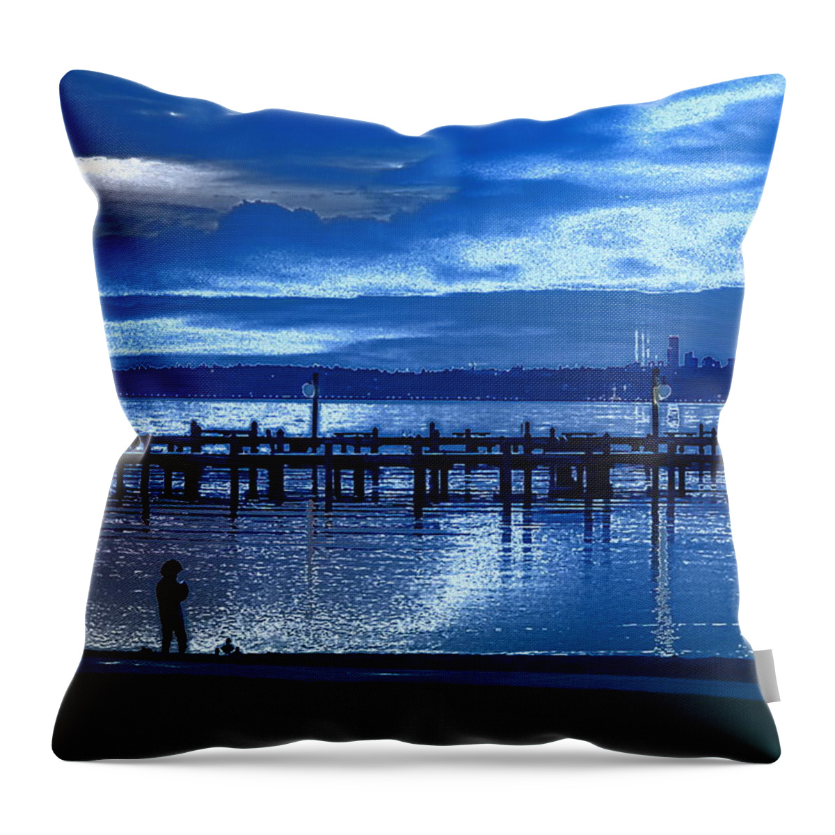 Lake Throw Pillow featuring the photograph Boy and the Silvery Blue Lake by Sea Change Vibes
