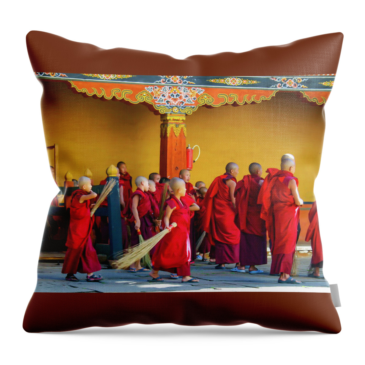 School Throw Pillow featuring the photograph Boy Monks by Leslie Struxness