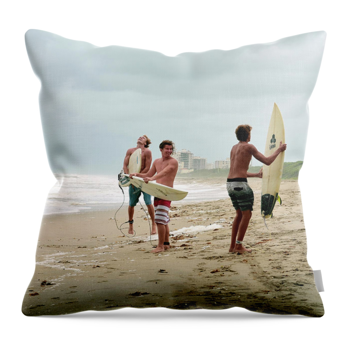 Surfer Throw Pillow featuring the photograph Boys of Summer Surfers by Laura Fasulo