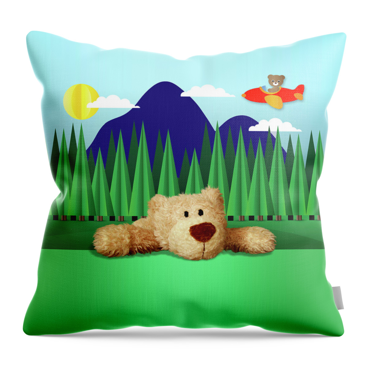 Miss You Throw Pillow featuring the digital art Boys Teddy Bear and Airplane by Doreen Erhardt