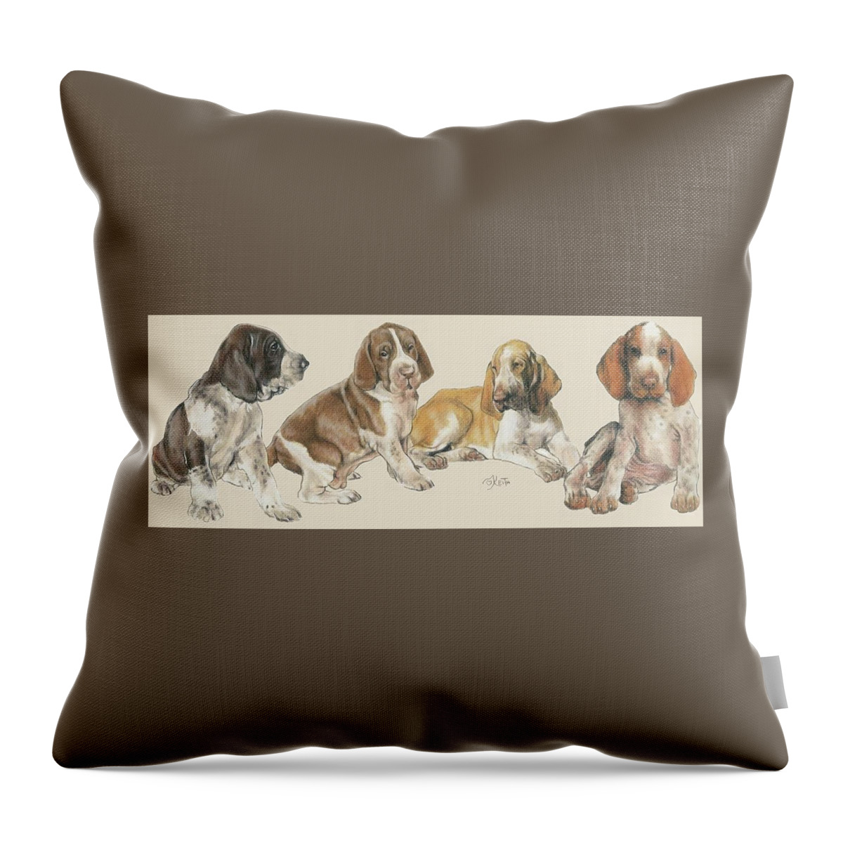 Sporting Class Throw Pillow featuring the mixed media Bracco Italiano Puppies by Barbara Keith