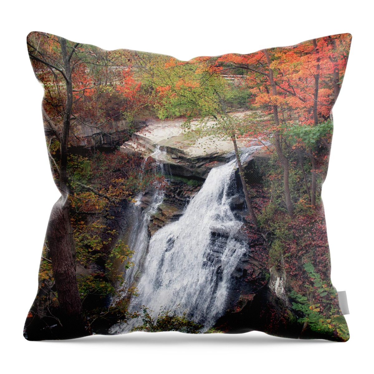 Brandywine Falls Throw Pillow featuring the photograph Brandywine Falls In Autumn by Linda Goodman
