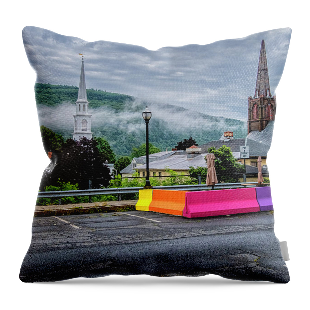 East Dover Vermont Throw Pillow featuring the photograph Brattleboro Steeples by Tom Singleton