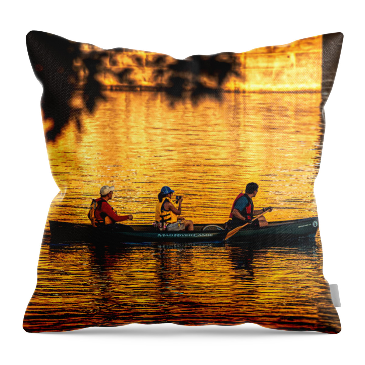 Golden Light Throw Pillow featuring the photograph Breaking the gold space by Tatiana Travelways