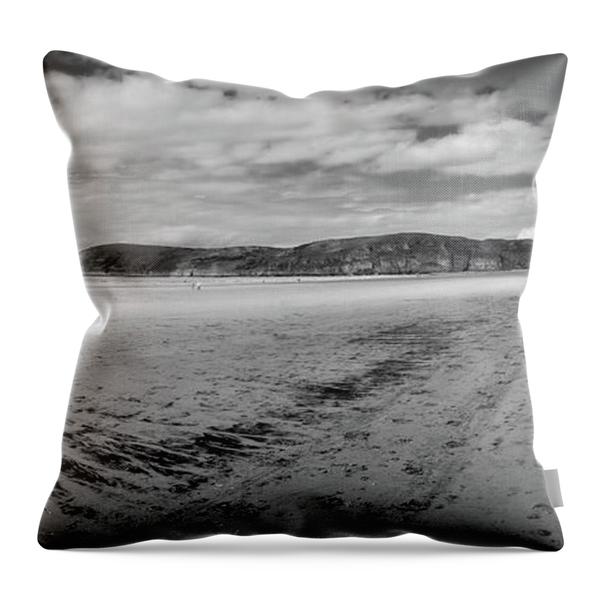 5 Or More People Throw Pillow featuring the photograph Brean Sands panorama by Seeables Visual Arts