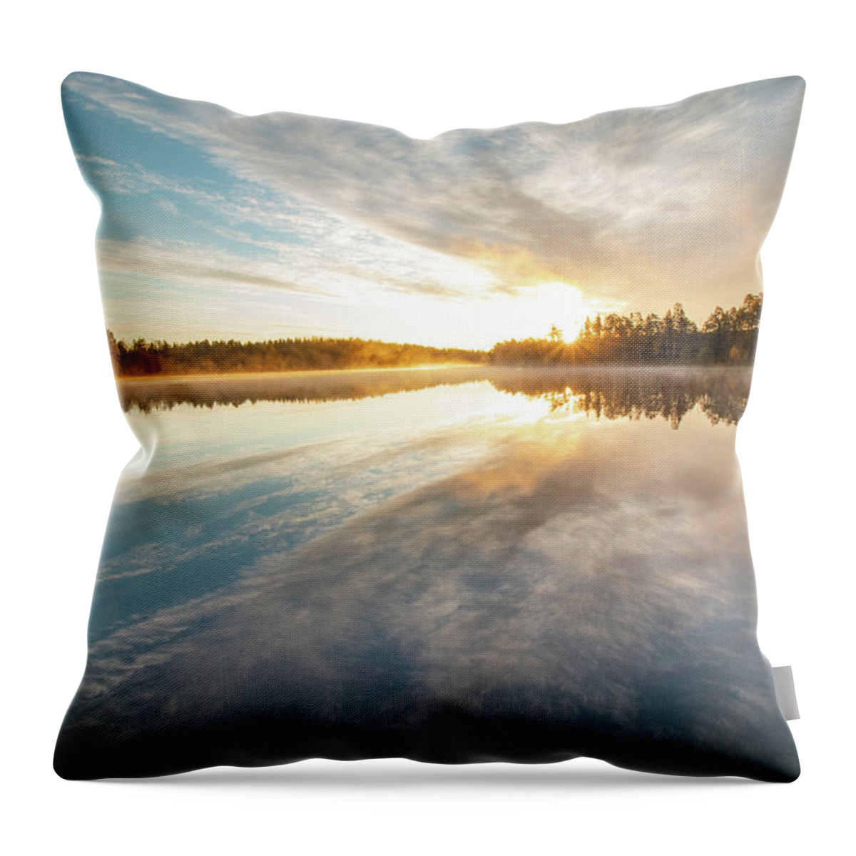 Lake Jatkonjärvi Throw Pillow featuring the photograph Breathtaking sunrise at Lake Jatkonjarvi by Vaclav Sonnek