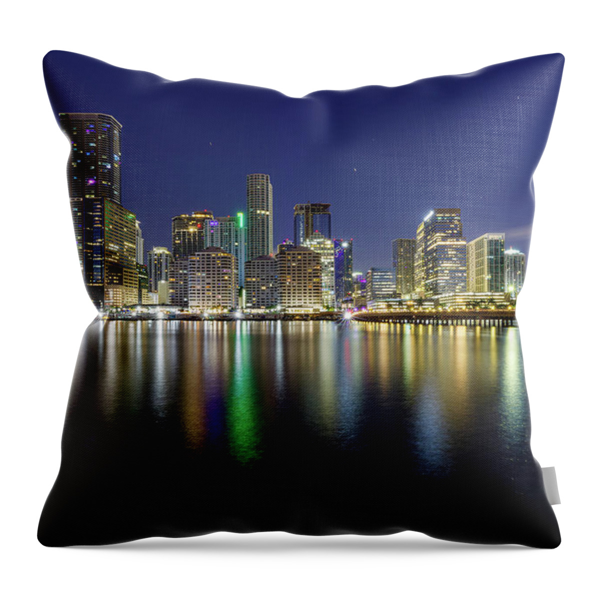 Usa Throw Pillow featuring the photograph Brickell Skyline at Twilight II by Claudia Domenig